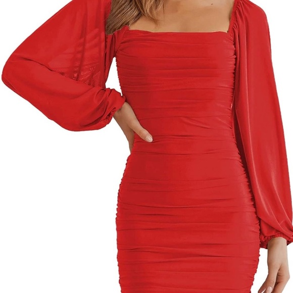 NWT | Red Ruched Dress | Lantern Sleeves | Red | Medium | 8-10 - Picture 3 of 4